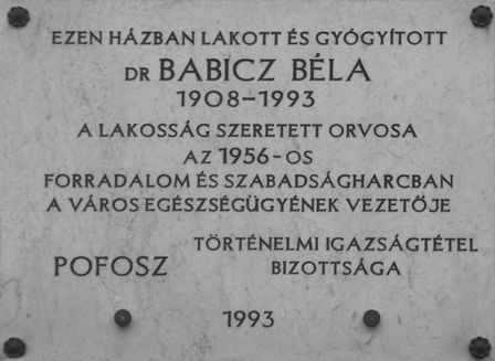 37. Babicz Bela emlektabla