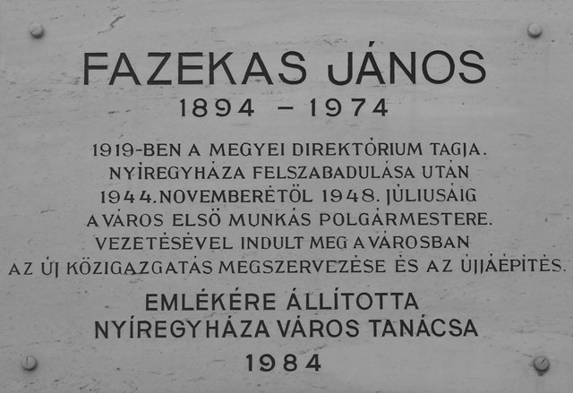 Fazekas János emléktáblája Fazekas Janos